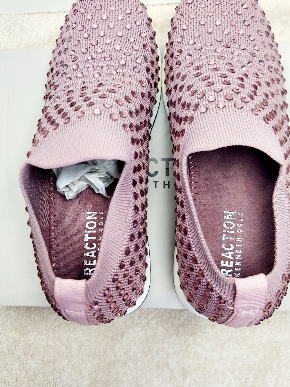 Kenneth Cole Reaction Slip-On Embellished Mauve Knit Sneakers Women's Size 6 NWT